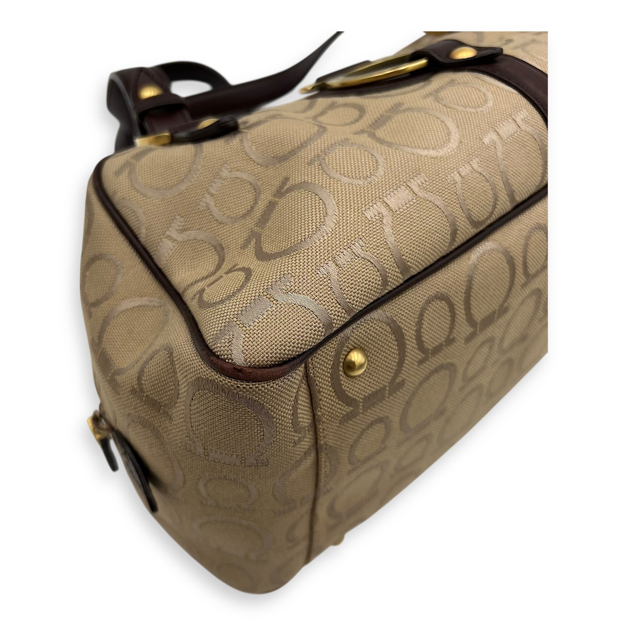 Gancini Beige Shoulder Bag in Canvas, Gold hardware - Image 9