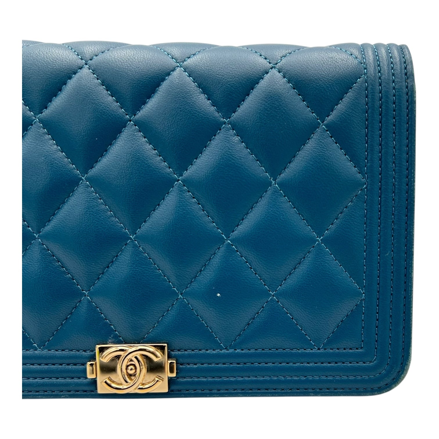 Boy Wallet On Chain Blue in Lambskin, Gold hardware - Image 8