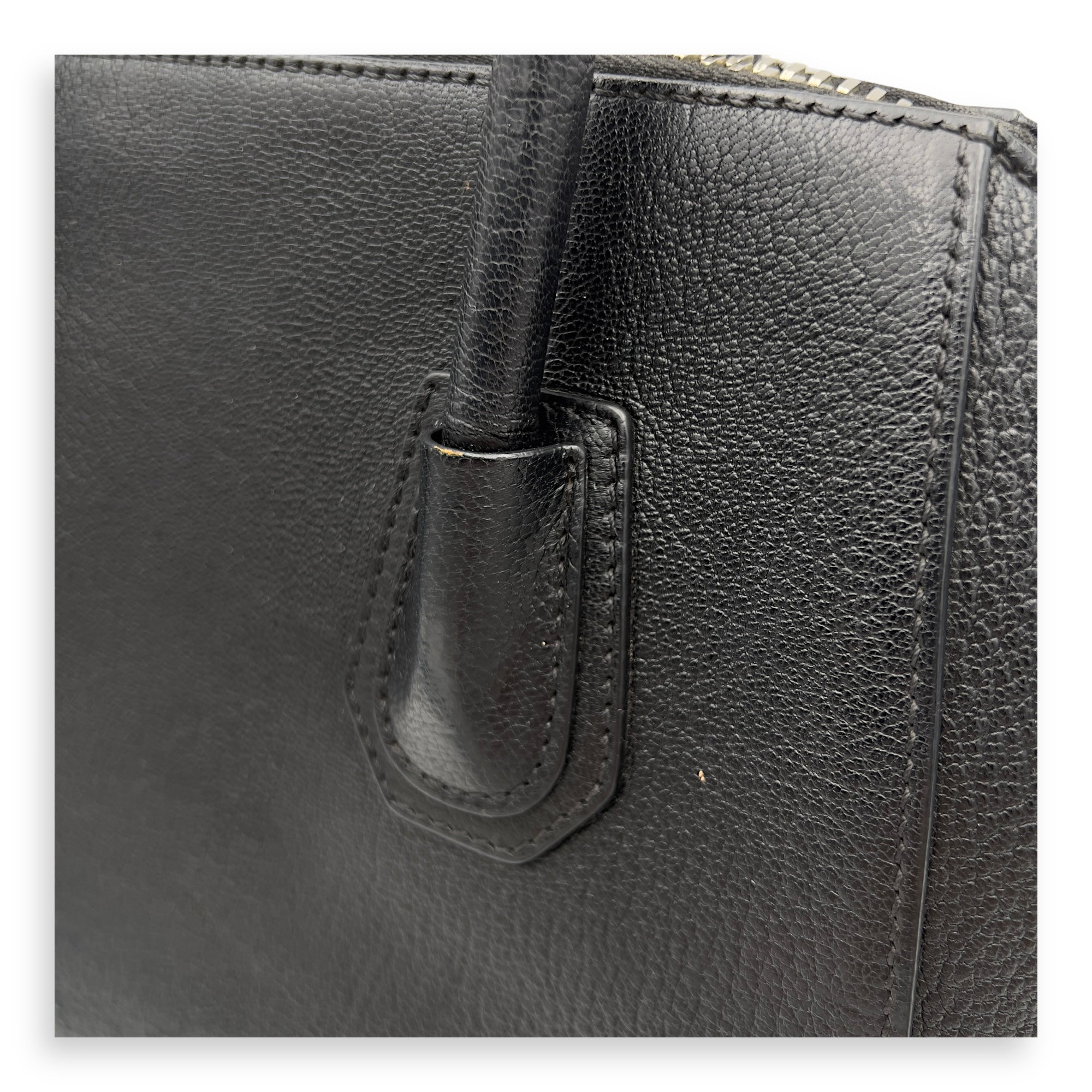 Antigona Black Top Handle Bag in Goat Leather, Silver hardware - Image 10