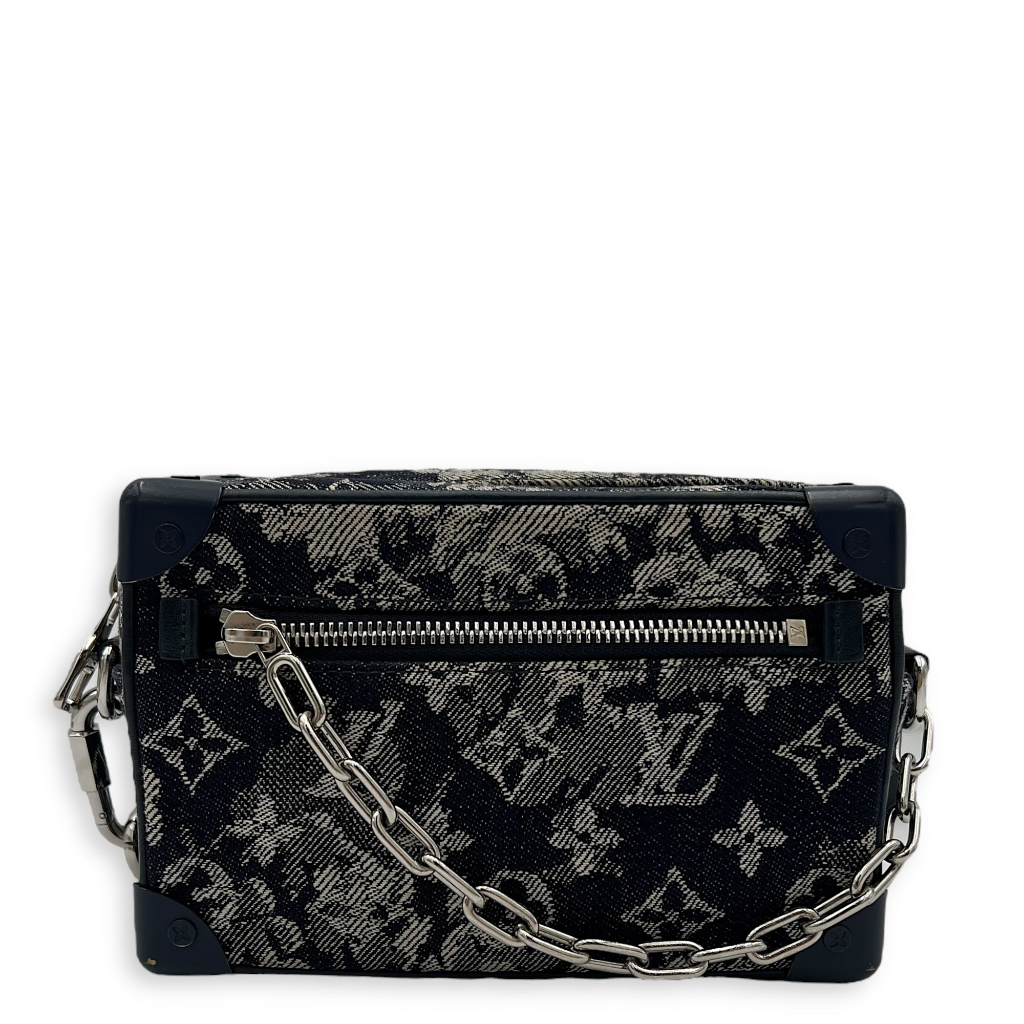 Soft Trunk Shoulder Bag Blue in Denim, Silver hardware - Image 12