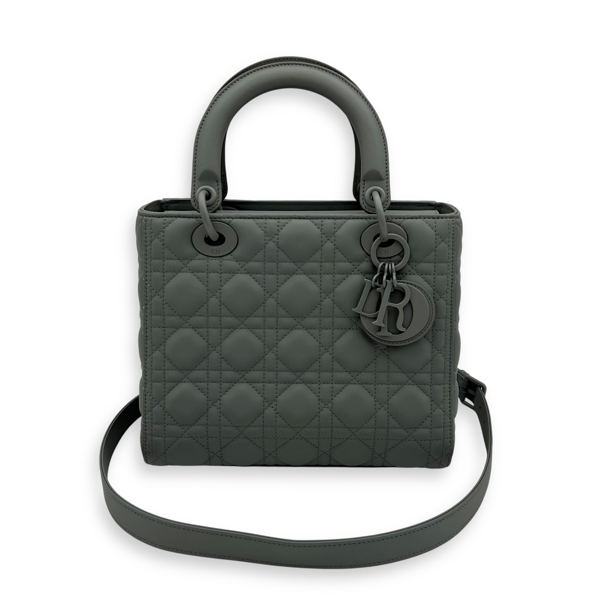 Lady Dior Medium Grey Top Handle Bag in Lambskin, Ultramatte hardware - Image 11