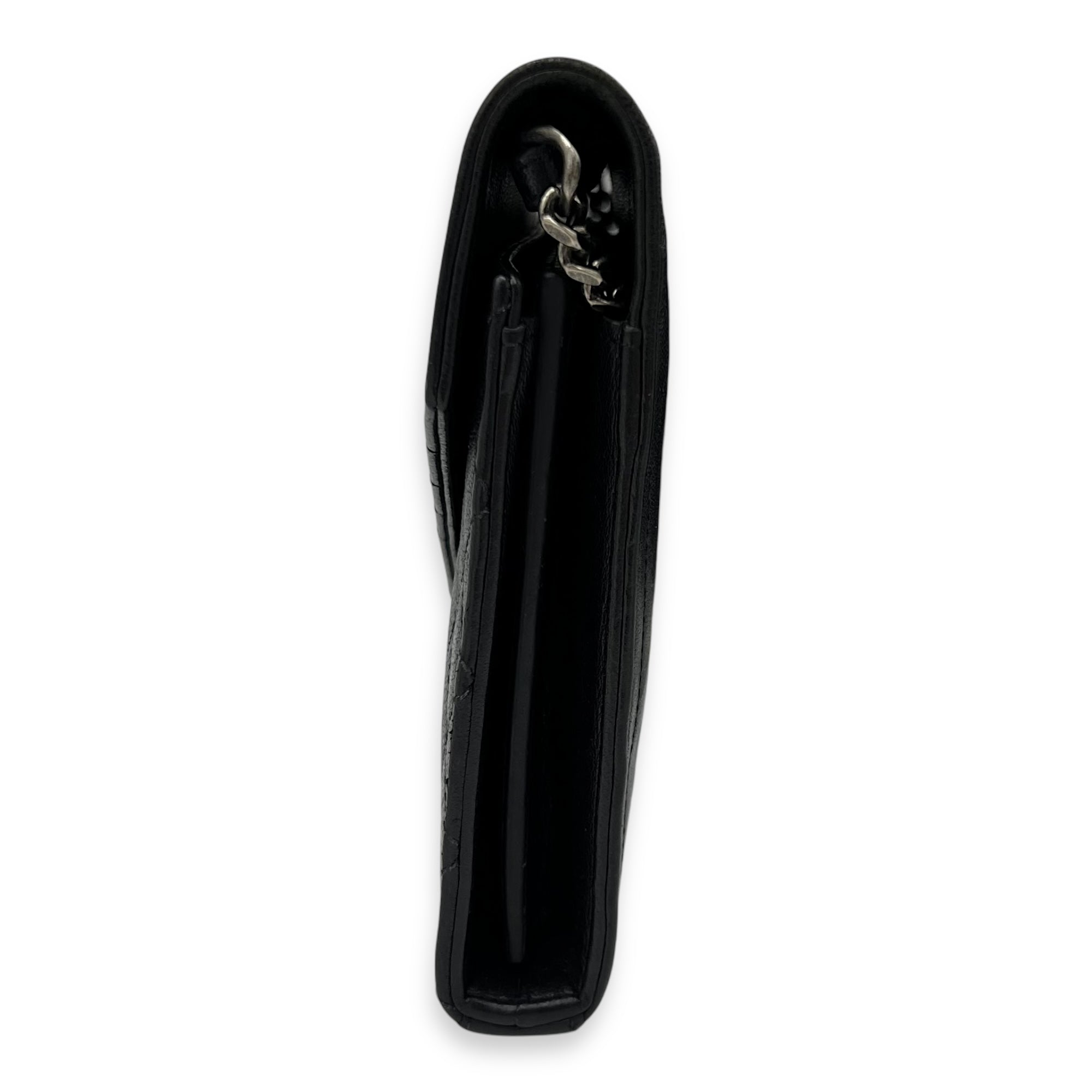 Envelope Wallet On Chain Black in Goat Leather, Silver hardware - Image 4