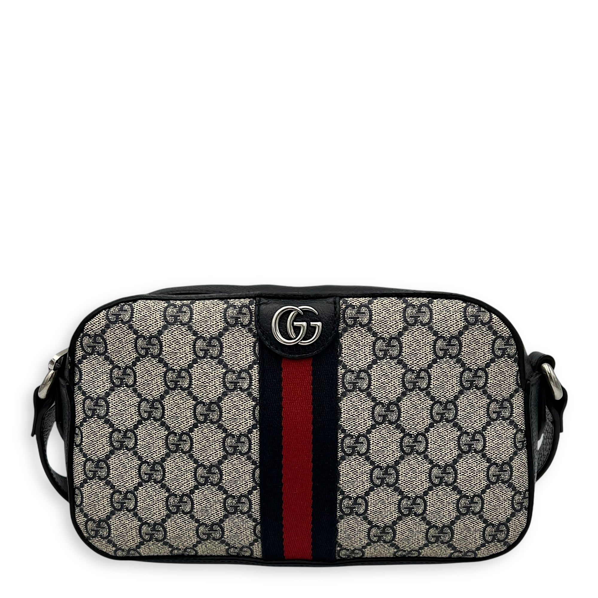 Ophidia Crossbody Bag Blue in Coated Canvas, Silver hardware