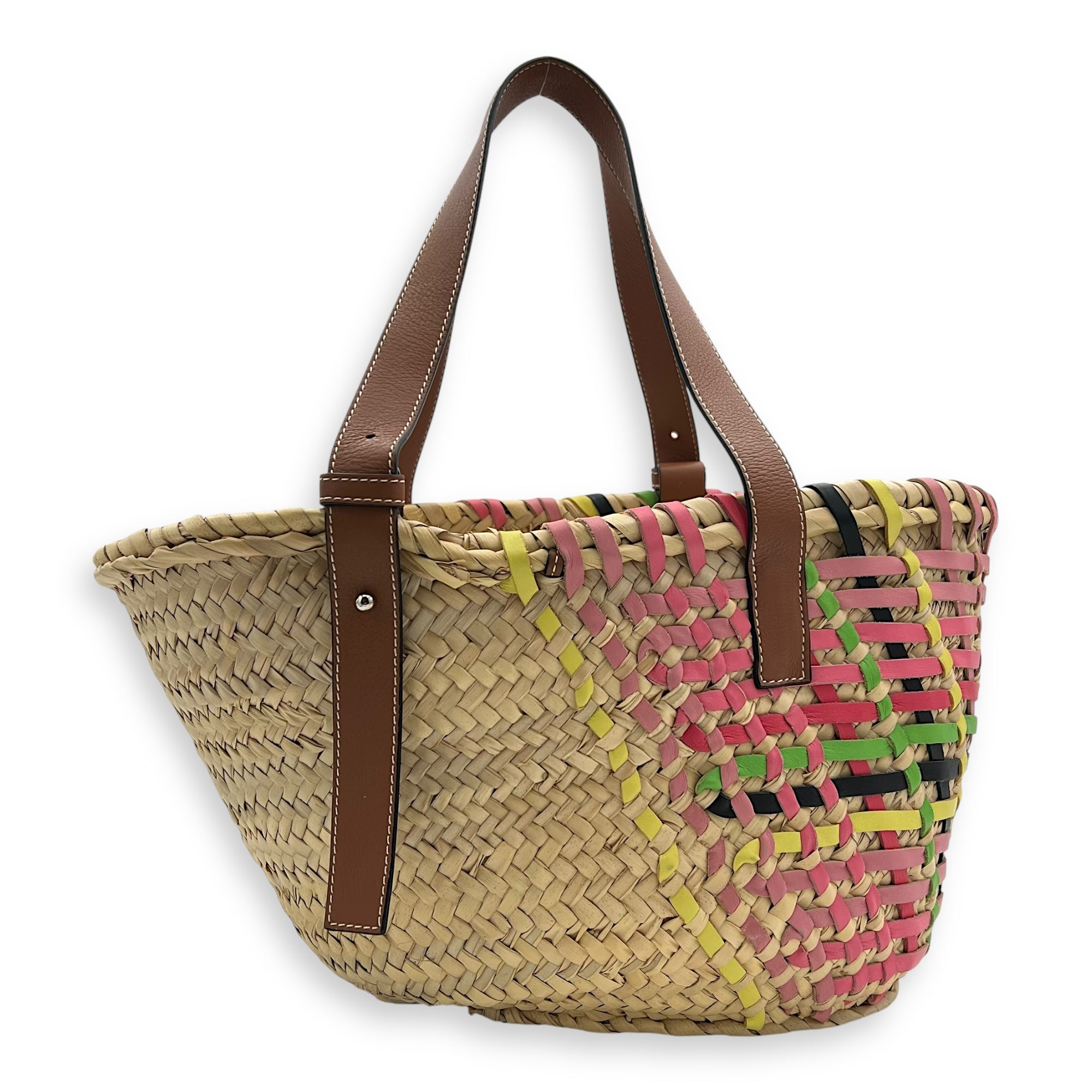 Basket Beige Top Handle Bag in Raffia, Silver hardware - Image 3