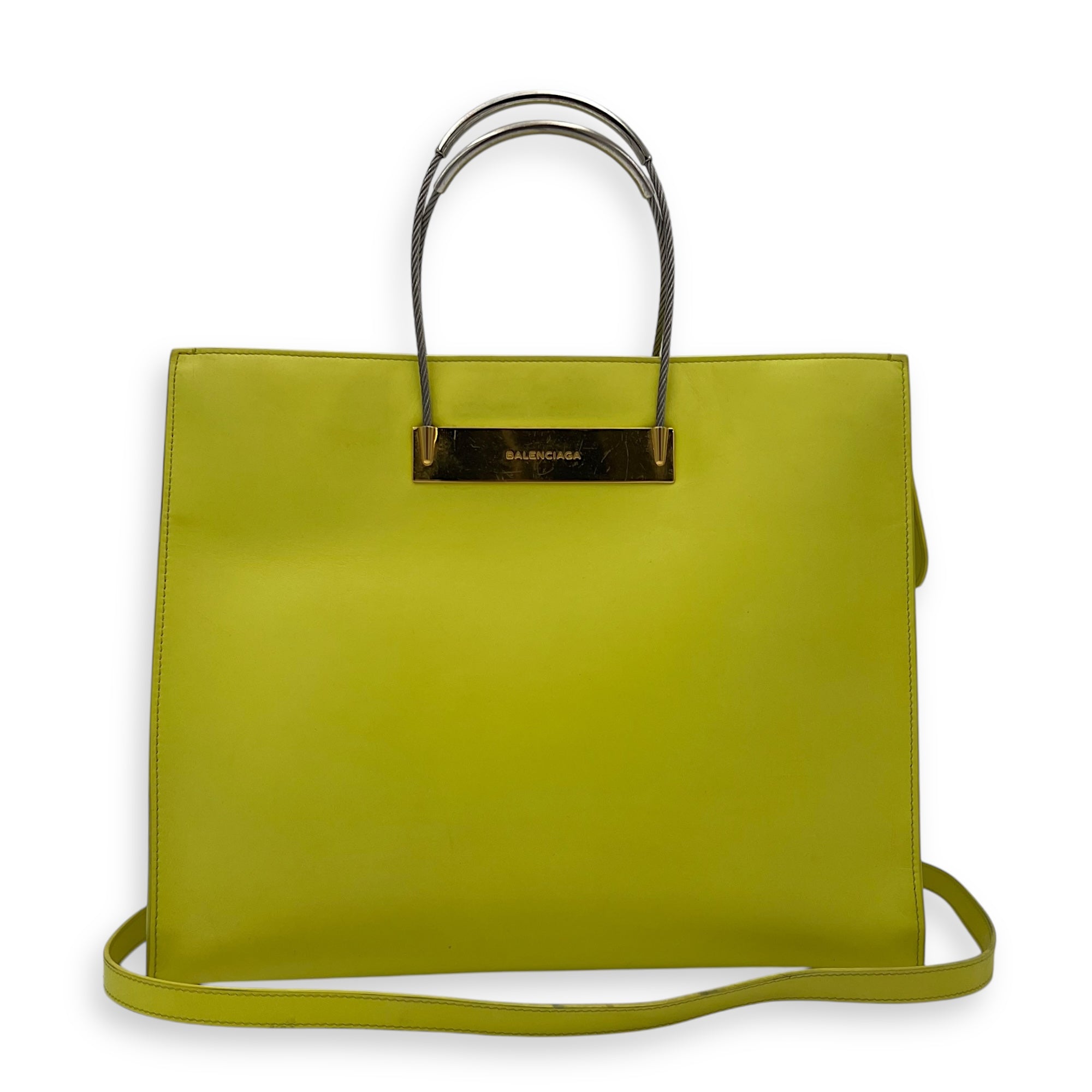 Cadle Top Handle Bag Medium Yellow in Calfskin, Gold hardware - Image 16