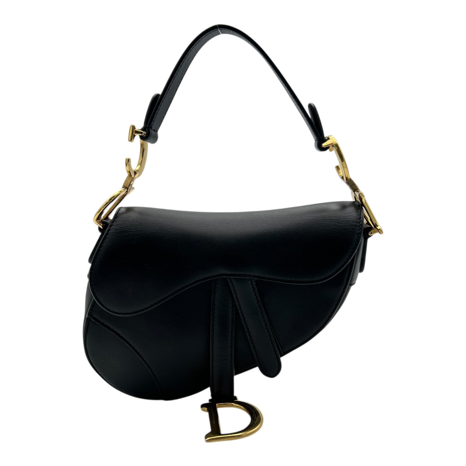 Saddle Shoulder Bag Mini Black in Calfskin, Gold hardware