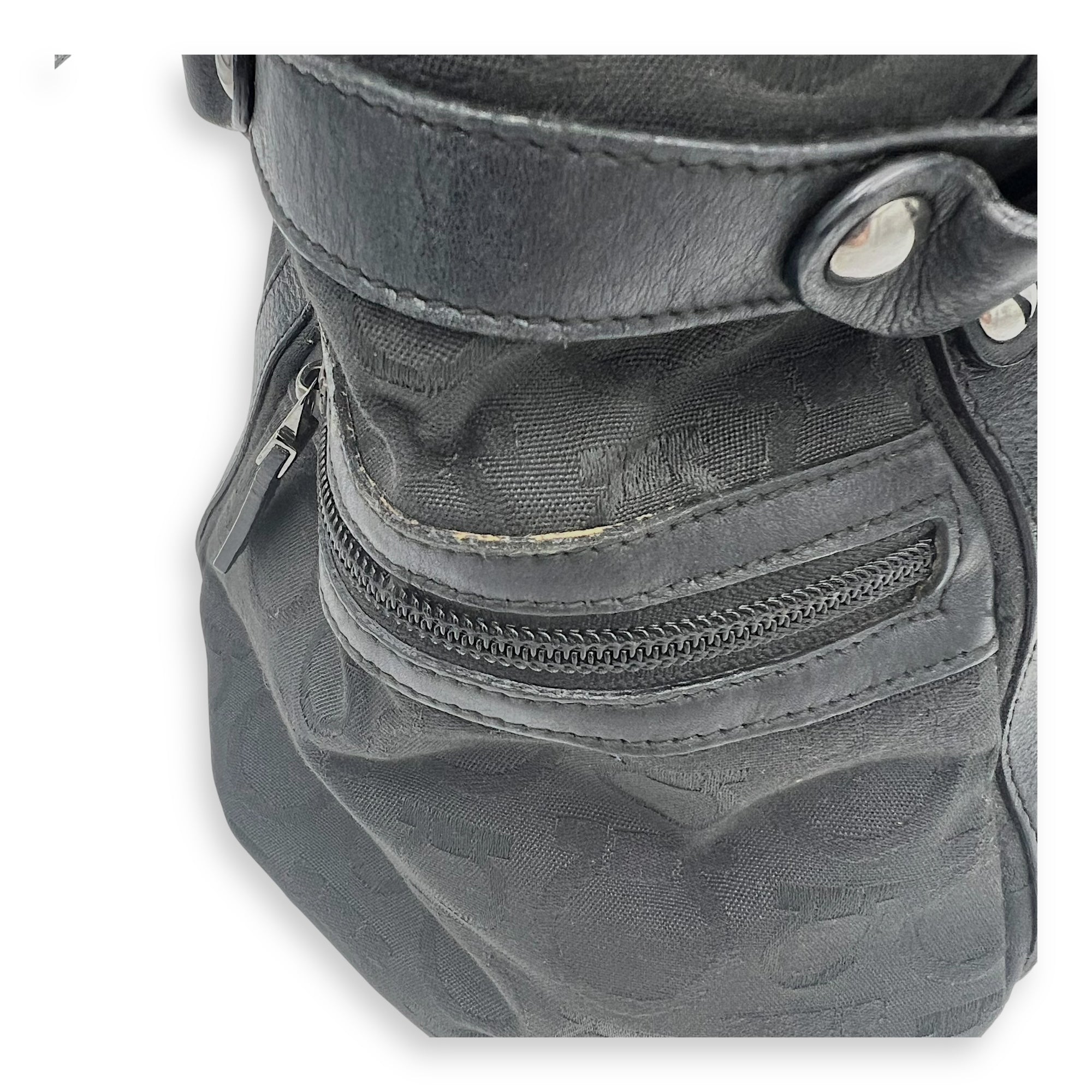 Vintage Black Shoulder Bag in Canvas, Silver hardware - Image 8