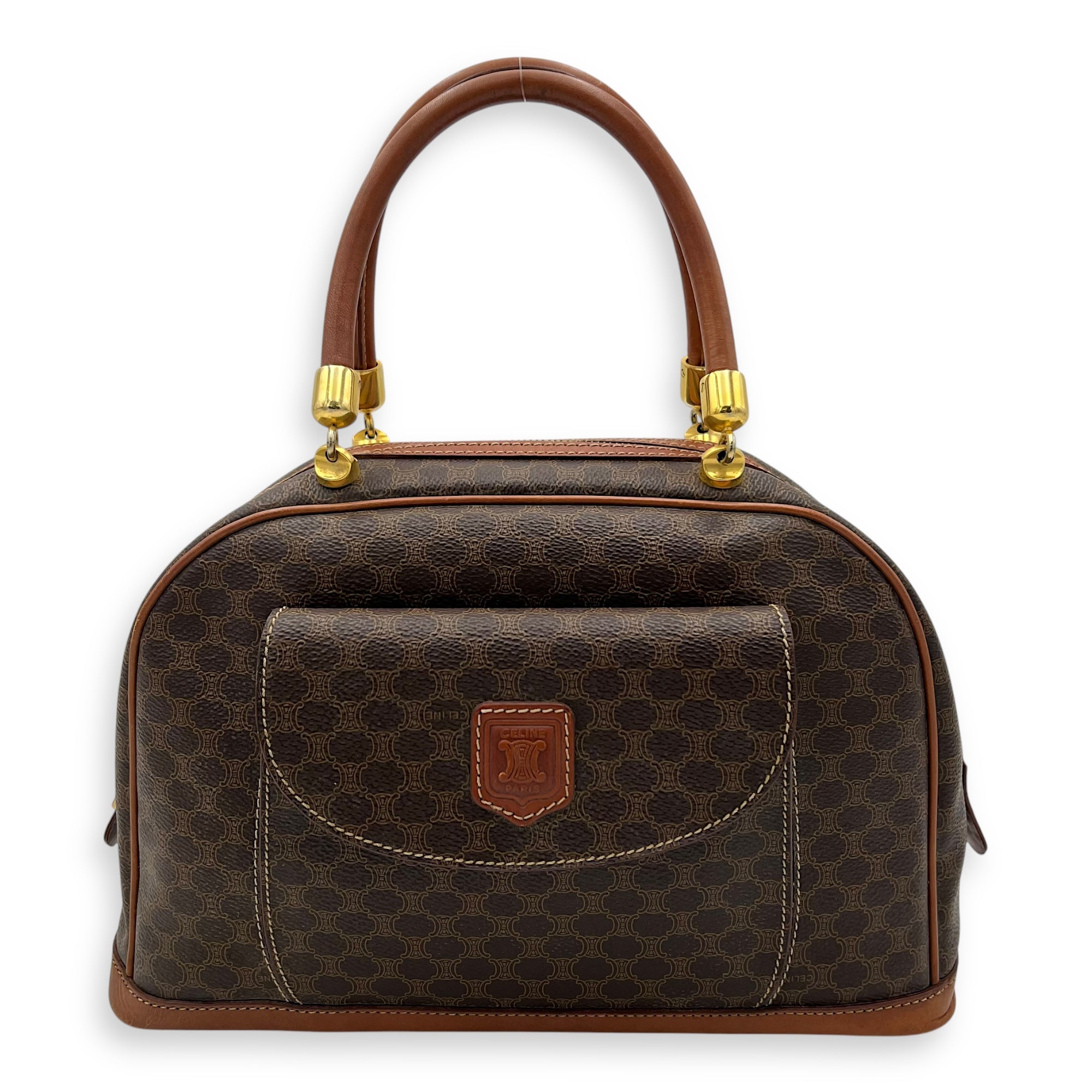 Macadam Top Handle Bag Brown in Coated Canvas, Gold hardware