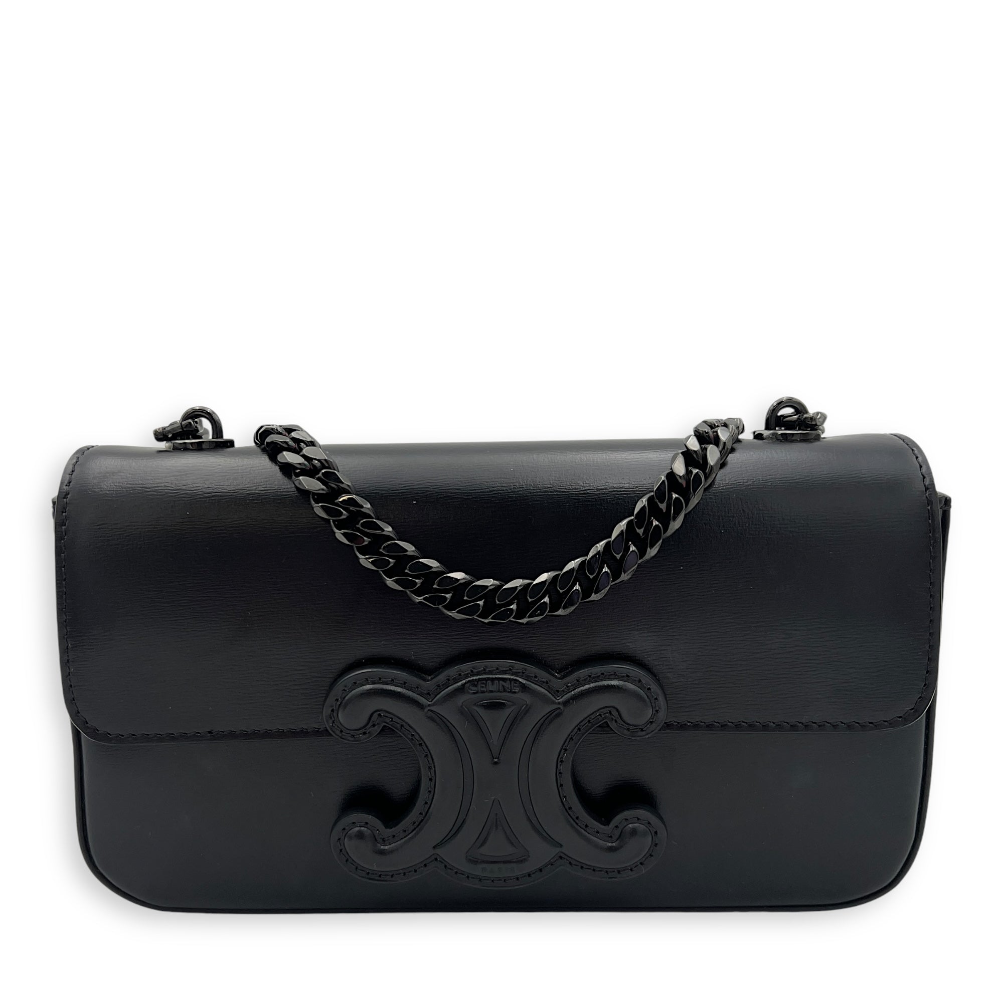 Triomphe Chain Black Shoulder Bag in Calfskin, Acetate hardware