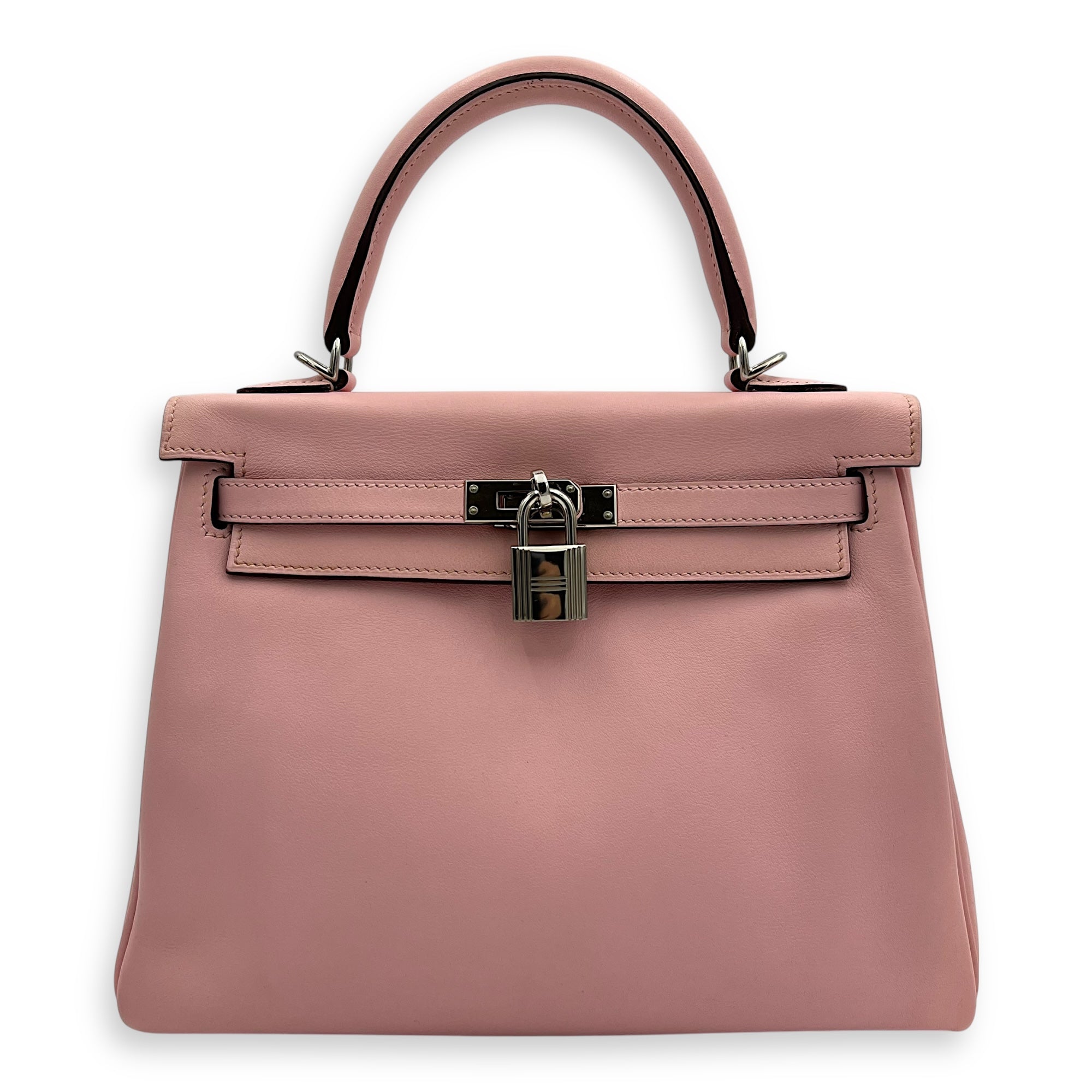 Kelly 25 Sakura Pink Top Handle Bag in Swift, Palladium hardware