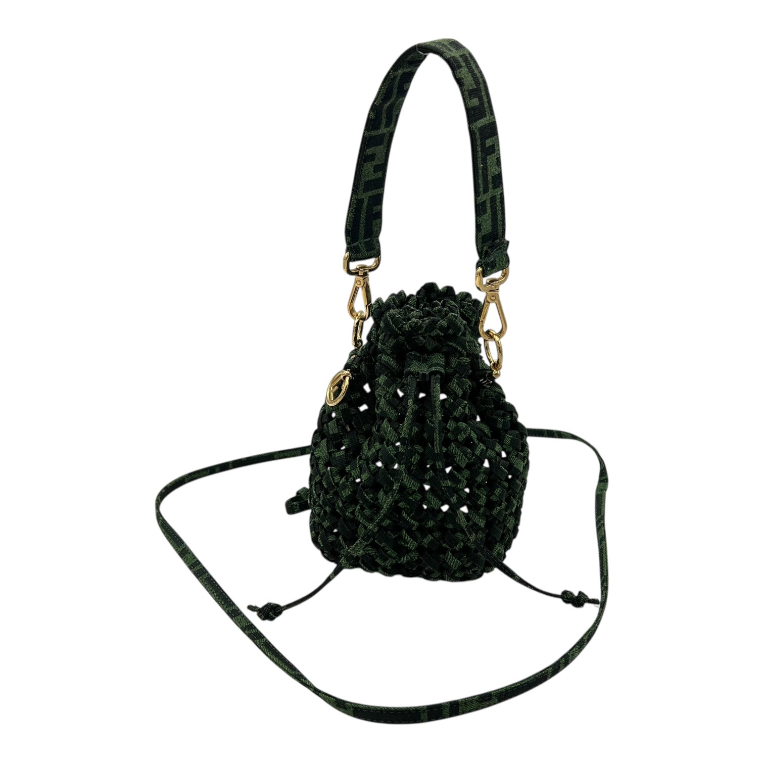 Mon Tresor Crossbody Bag Green in Canvas, Gold hardware - Image 11