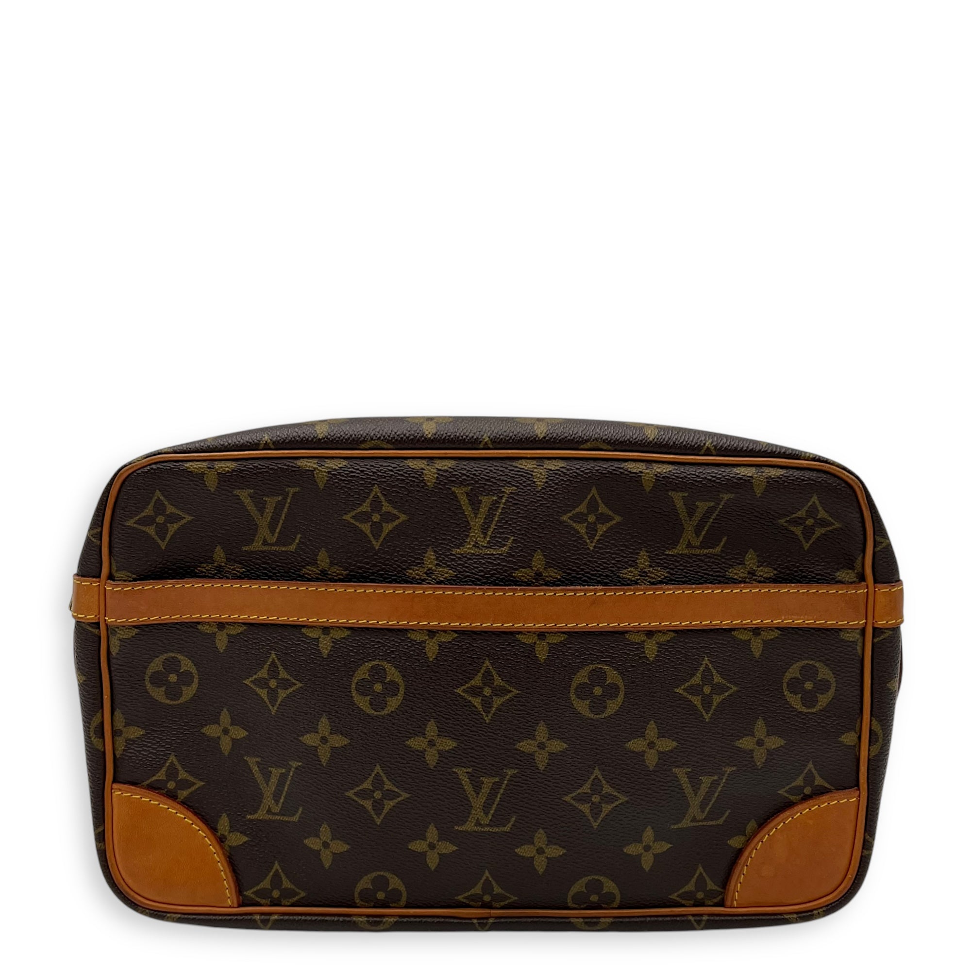 Compiegne Brown Pouch in Monogram Coated Canvas, Gold hardware