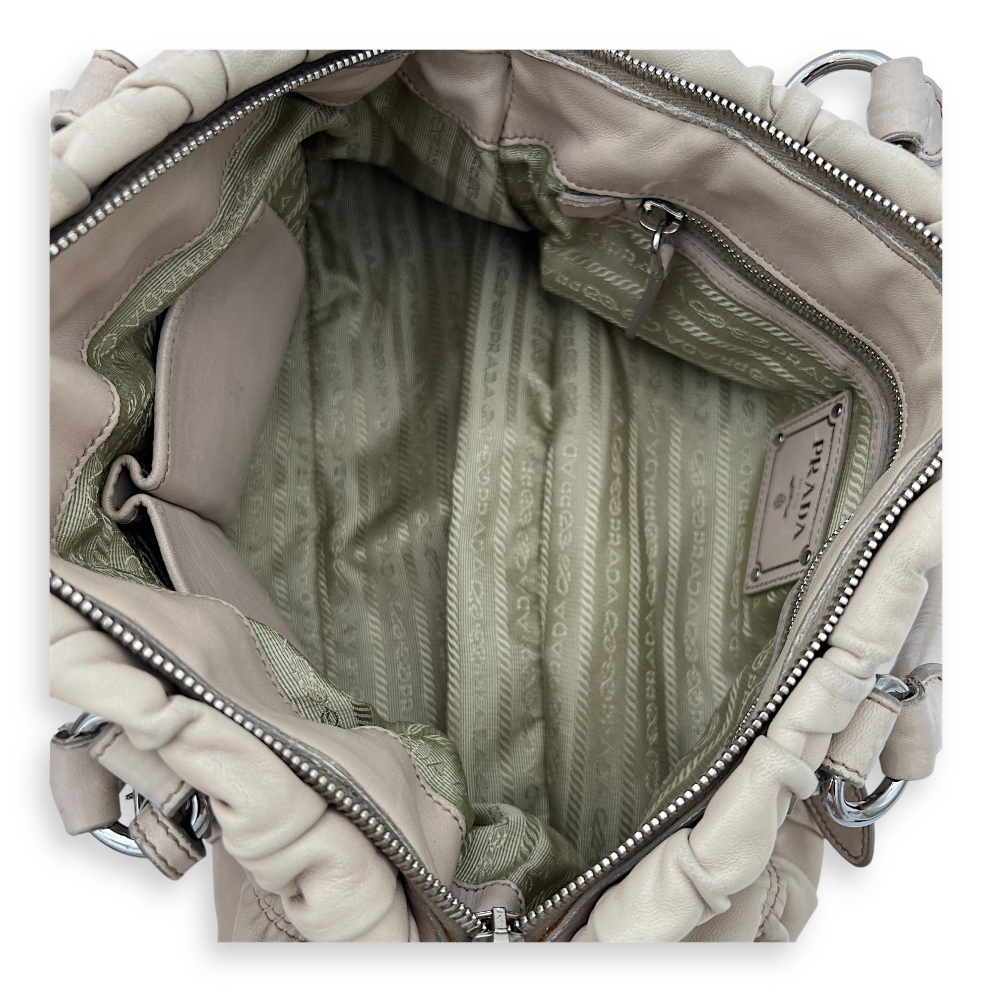 Gaufre Satchel Beige Top Handle Bag in Lambskin, Silver hardware - Image 7