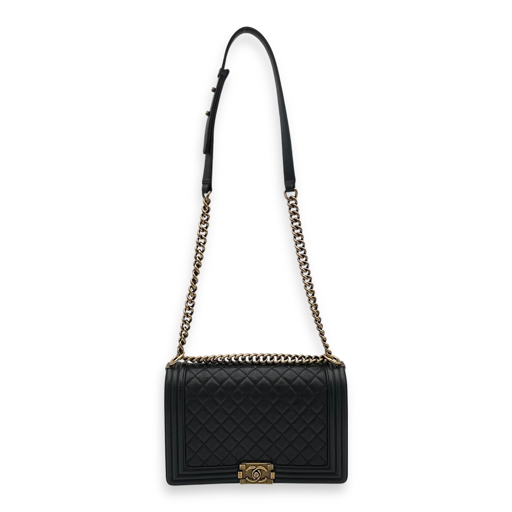 Boy Shoulder Bag Medium Blue in Caviar Leather, Gold hardware - Image 12