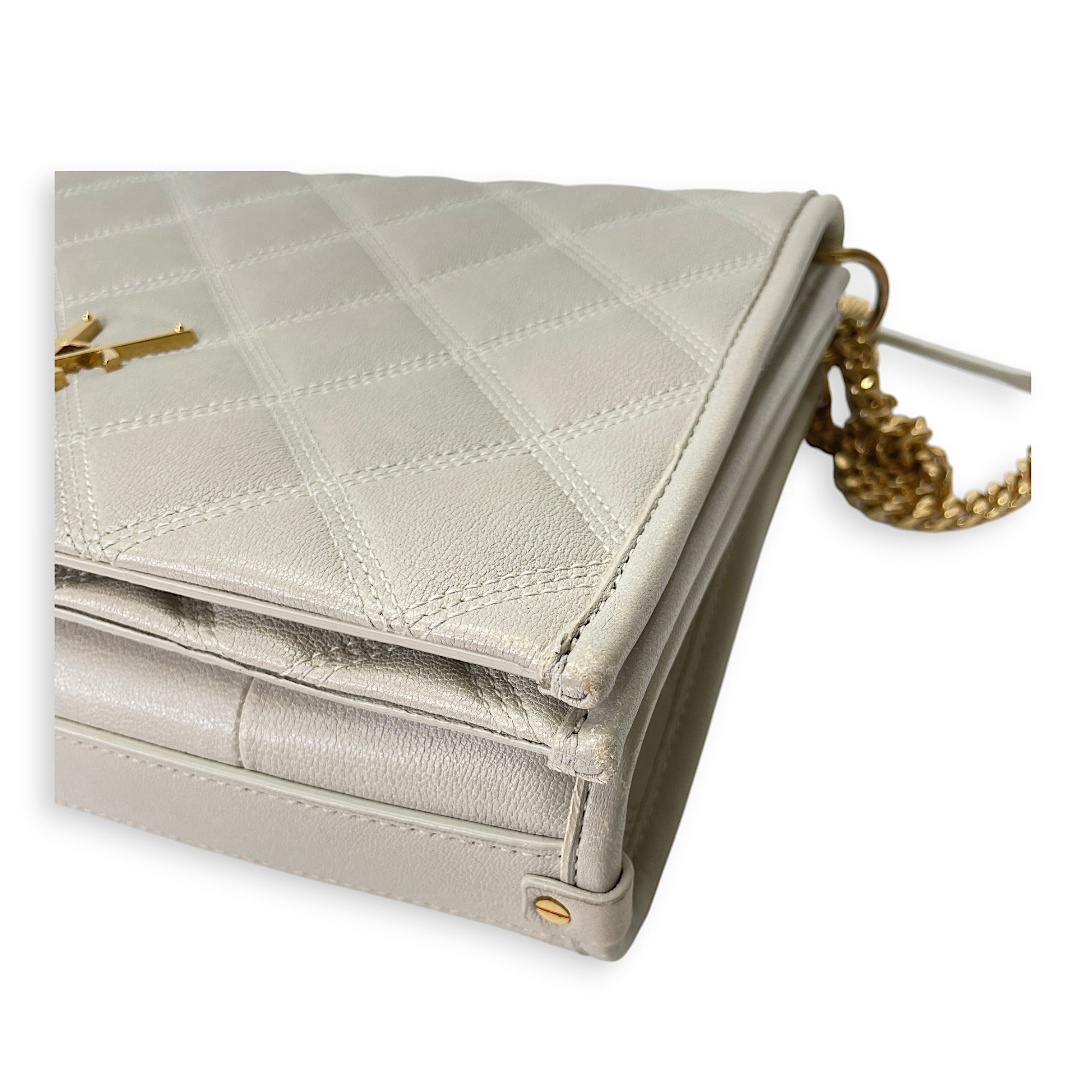 Becky Cream Shoulder Bag in Calfskin, Gold hardware - Image 19