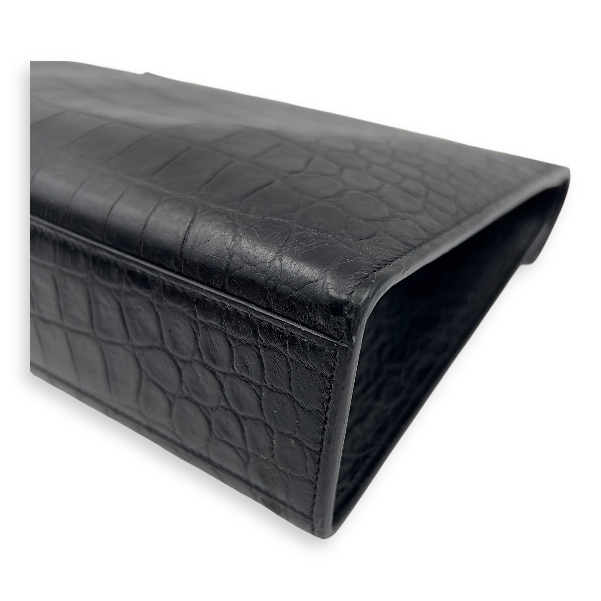 Envelope Shoulder Bag Black in Crocodile Embossed Calfskin, Silver hardware - Image 11