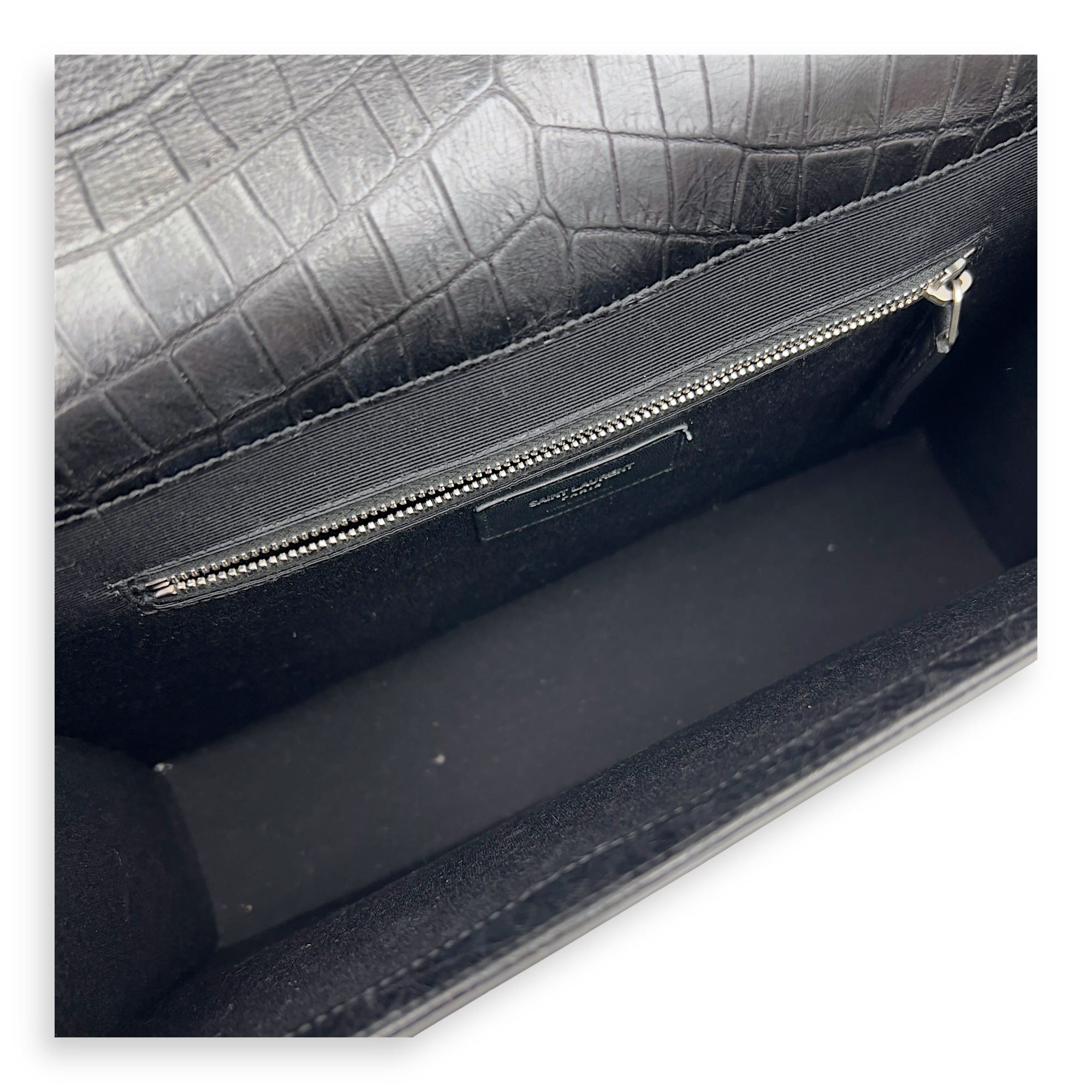 Envelope Shoulder Bag Black in Crocodile Embossed Calfskin, Silver hardware - Image 7