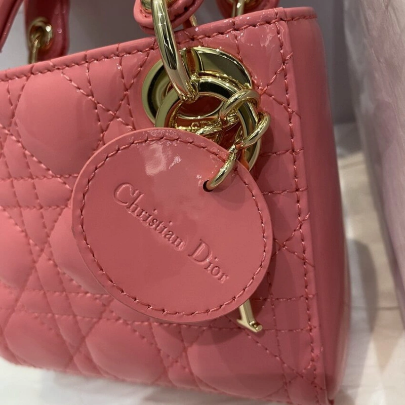 1 interio Christian Dior Micro Lady Dior Bag Pink Patent Cannage Calfskin - Image 3