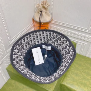 Dior Bucket Hat Shawn Logo D-Oblique Motif Cotton Navy Blue Fashionable 283