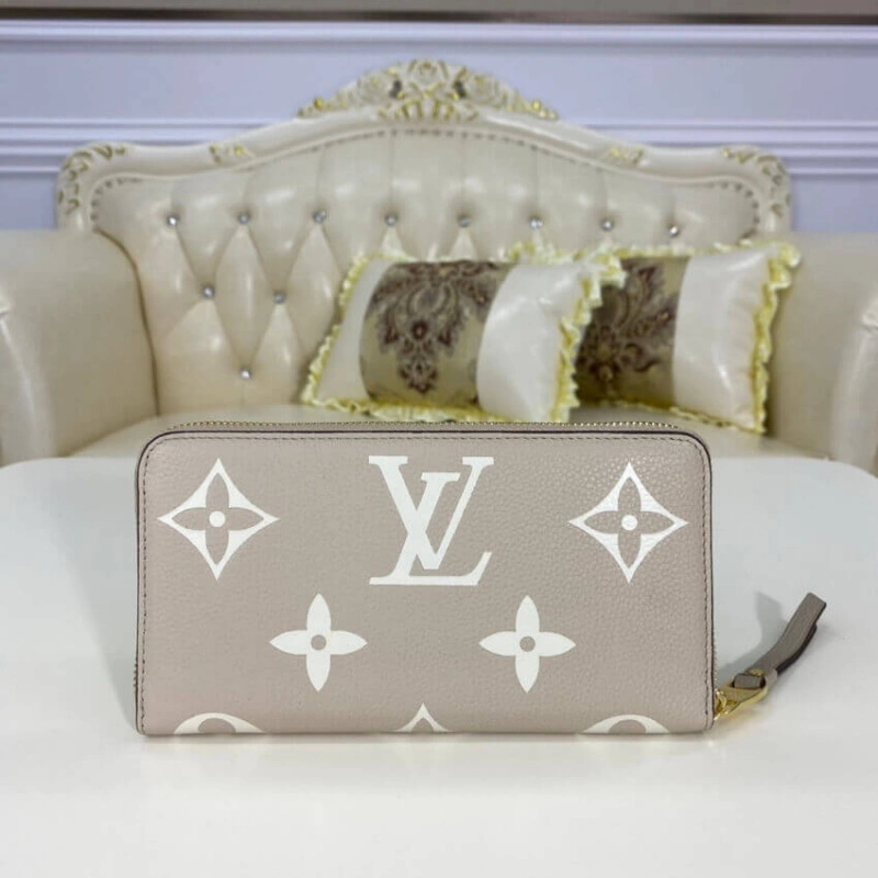 19.5 x 10 Louis Vuitton Bicolor Monogram Empreinte Leather Zippy Wallet Tourterelle Gray Cream - Image 5