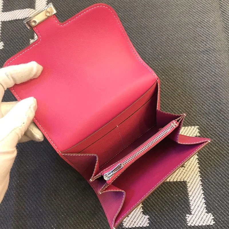 Hermes Constance Compact Wallet Epsom Leather Palladium Hardware In Rose - Image 4