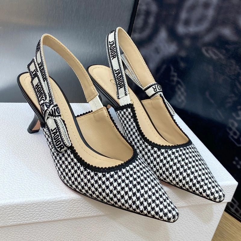 J'Adior Slingback Pumps Women Mirco Houndstooth Motif Canvas Black - Image 4